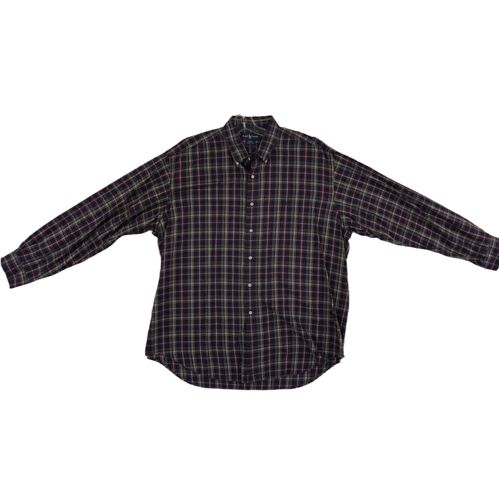 Polo Ralph Lauren Plaid Blake Shirt Mens Size XL Blue Burgundy Taupe 100% Cotton
